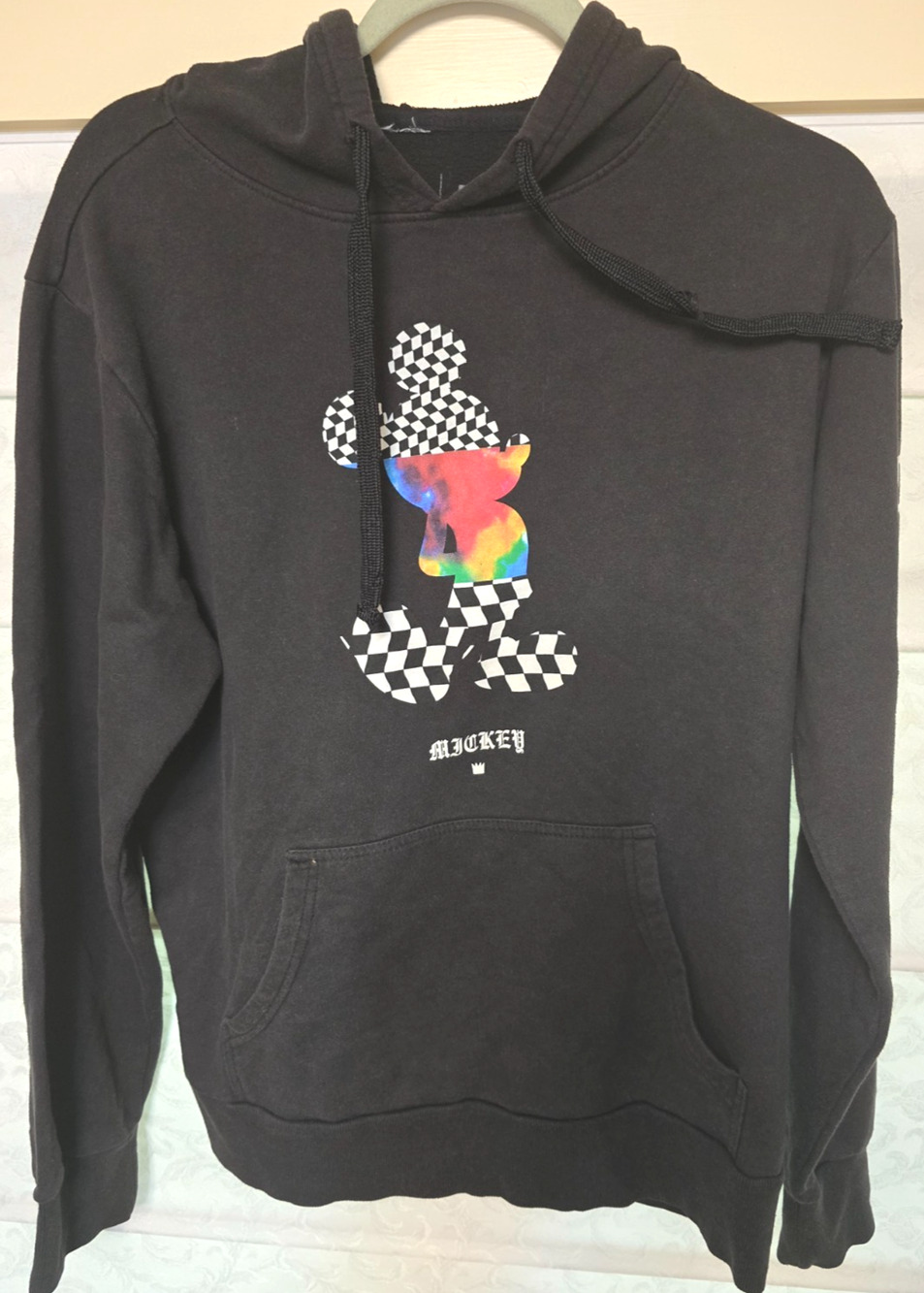 Disney Neff Mickey Mouse Hoodie Mens Medium Black Checkered Graphic Sweatshirt